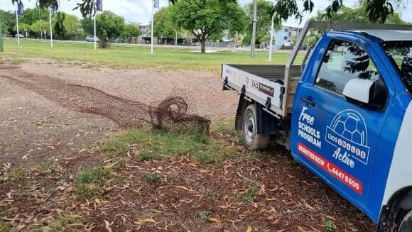 Annandale-based Football Queensland Northern was targeted for the fifth time in two months, this time by sledgehammer-wielding thieves. The ute was stolen and dumped 500m down the road, with the fencing still attached.