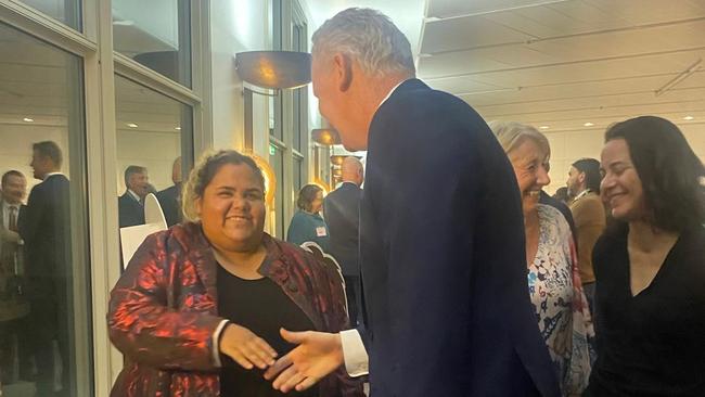 Federal Arts Minister Tony Burke with APYACC board member Sally Scales in June. Photo: Supplied