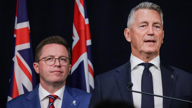Police Minister Anthony Carbines and Victoria’s new police chief Mike Bush, who started his career in 1987. Picture: NewsWire/Ian Currie