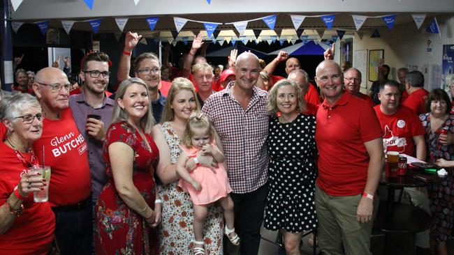 Re-elected Member for Gladstone Glenn Butcher celebrates securing his third consecutive term in Queensland parliament with family, friends and supporters at the Gladstone Yacht Club. Picture: Rodney Stevens