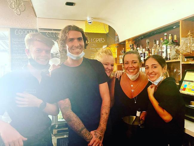 Staff at the "last drinks" at the Narrabeen RSL Club. Picture: Narrabeen RSL Club