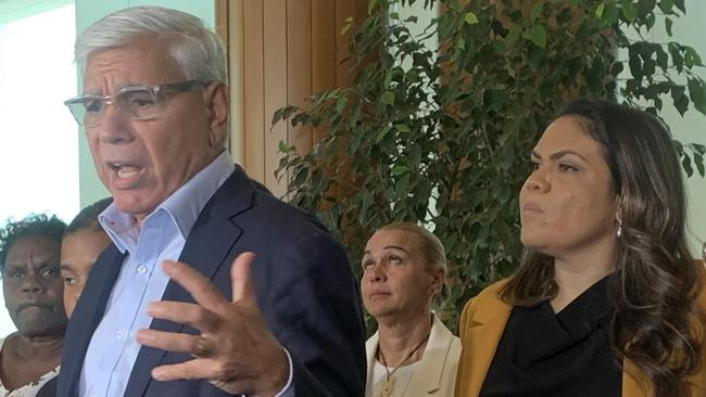 Nyunggai Warren Mundine and Senator Jacinta Nampijinpa Price with Indigenous community leaders in Canberra. Picture: Sarah Ison