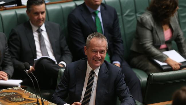 Opposition Leader Bill Shorten enjoys a lighter moment during Question Time. Picture: Kym Smith