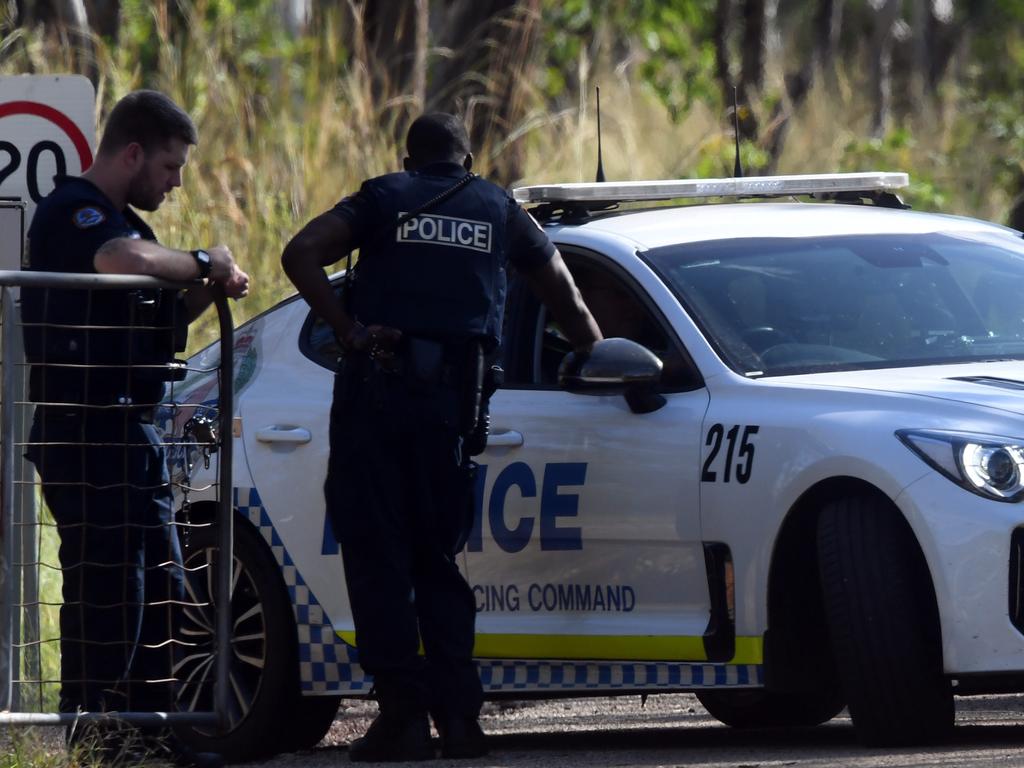 Police guard the gates to Cutta Cutta Caves. Picture: (A)manda Parkinson.