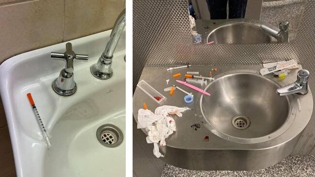 Coffs Harbour business operator Nikki Williams shared these disturbing photos of discarded needles in a public toilet in the CBD.