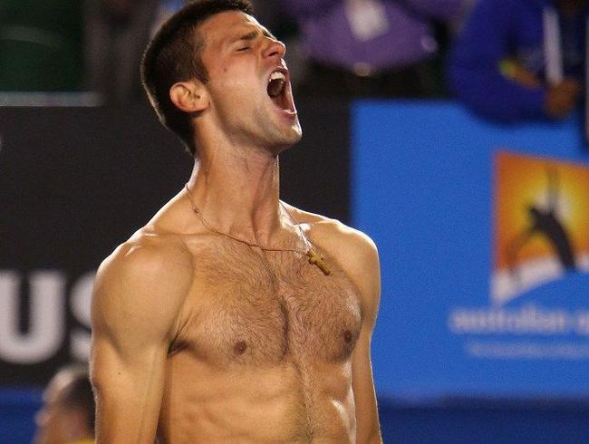 Novak Djokovic of Serbia celebrates after winning his fourth round match against Stanislas Wawrinka of Switzerland during day seven of the 2013 Australian Open at Melbourne Park on January 20, 2013 in Melbourne, Australia. . Picture: Robert Prezioso / Getty Images