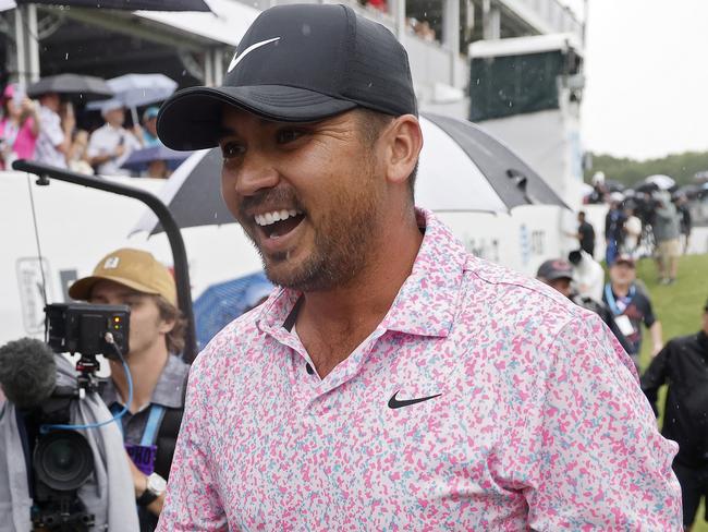 MCKINNEY, TEXAS - MAY 14: Jason Day of Australia walks off the 18th green after finishing his round during the final round of the AT&T Byron Nelson at TPC Craig Ranch on May 14, 2023 in McKinney, Texas. (Photo by Mike Mulholland/Getty Images)