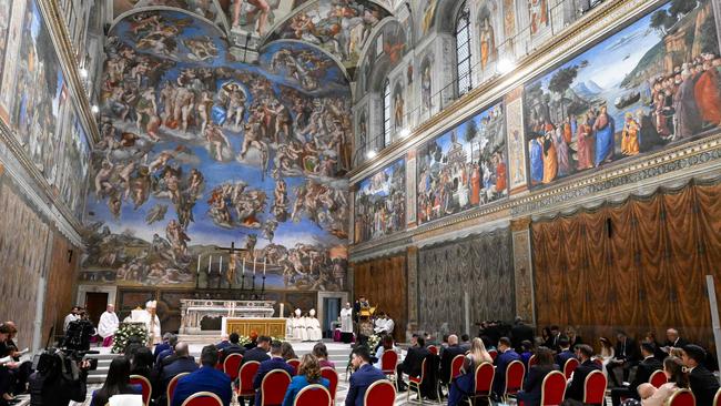 The Sistine Chapel during the Feast of the Baptism of the Lord, during which infants are baptised, at the Vatican. Picture: Vatican Media/AFP