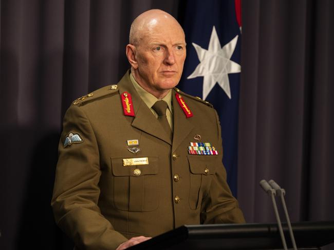 CANBERRA, AUSTRALIA - NewsWire Photos JULY 7, 2021:  Lieutenant General John Frewen at a press conference at Parliament House. Picture: NCA NewsWire / Martin Ollman