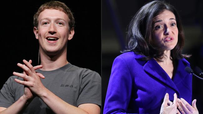 Facebook CEO Mark Zuckerberg, left and chief operating officer Sheryl Sandberg. Picture: AFP