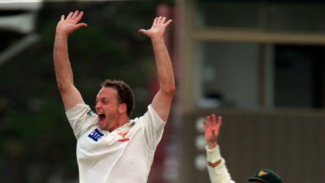 Shane Jurgensen celebrates taking a wicket. Pic James Kerr. Cricket F/L