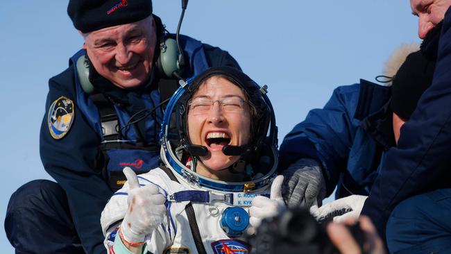 Christina Koch returns to Earth. Picture: AFP