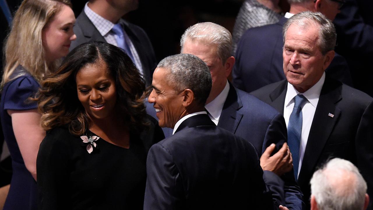 A bevy of former presidents attended Mr McCain’s funeral – Mr Trump, who was in office, was not among them. Picture: SAUL LOEB / AFP)