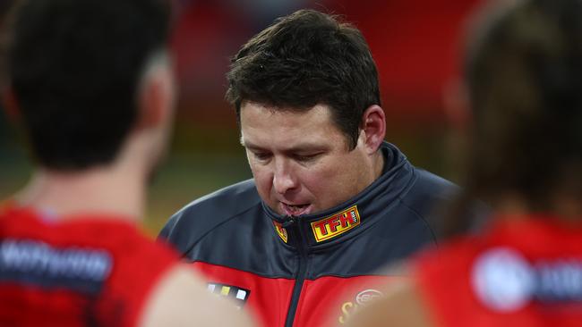 GOLD COAST, AUSTRALIA - JULY 01: Suns head coach Stuart Dew during the round 16 AFL match between Gold Coast Suns and Collingwood Magpies at Heritage Bank Stadium, on July 01, 2023, in Gold Coast, Australia. (Photo by Chris Hyde/AFL Photos/via Getty Images)