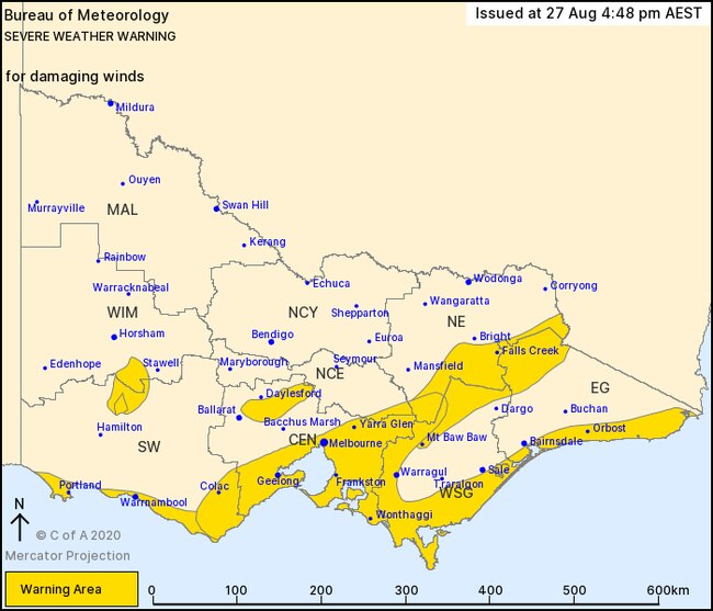 BOM has issued a severe weather warning for damaging winds for these districts.