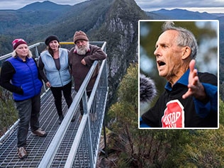 Bob Brown is protesting a major wind farm in Tasmania.