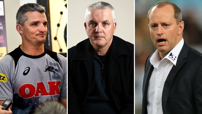 Ivan Cleary (right) is back in Panthers colours after the club dumped Anthony Griffin (middle) mid-season. Ex-Rabbitohs coach Michael Maguire (right) will take over at the Tigers.