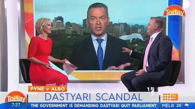 Deb Knight throws her script in the air to try and control Albanese/Pyne interview