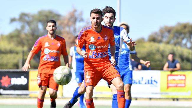 Action from a Sturt Lions v Adelaide Olympic NPL SA match at West Beach. Most of the club’s senior games have been played at West Beach because its home ground was not up to scratch. Picture: AAP/ Keryn Stevens