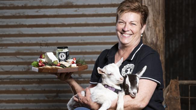 Goat Farmer and Cheesemaker Karen Lindsay of Little White Goat, who will be displaying her goats, buffalo and camel cheeses at this years Moreton Bay Food Festival. Picture: Lachie Millard