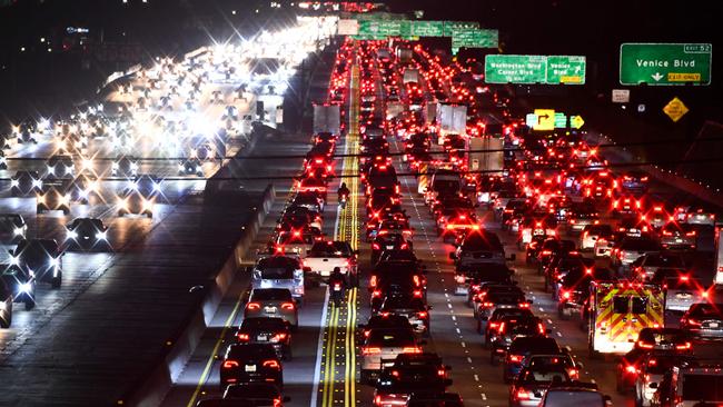 The 405 Freeway during rush hour traffic in Los Angeles, California, as oil and gasoline continue to rise. Picture: Patrick T. Fallon/AFP