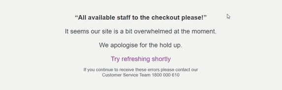 A screenshot showing Woolworths' website crashing on Tuesday.