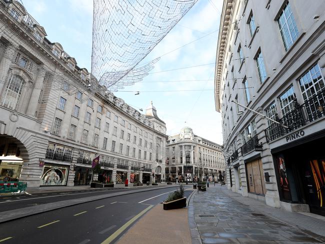 Virus town … London’s Regent Street, normally-bustling, was at times entirely deserted during Covid.