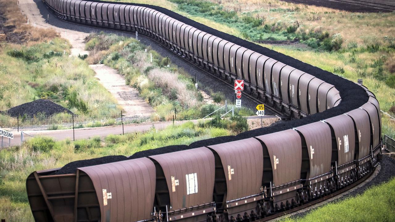 A freight train transports coal from the Gunnedah Coal Handling and Preparation Plant, operated by Whitehaven Coal