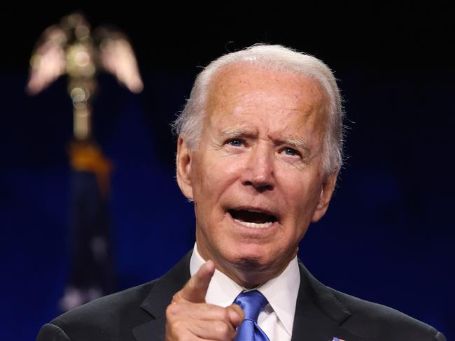 Joe Biden delivers his acceptance speech on the fourth night of the Democratic National Convention in Wilmington, Delaware. Picture: AFP