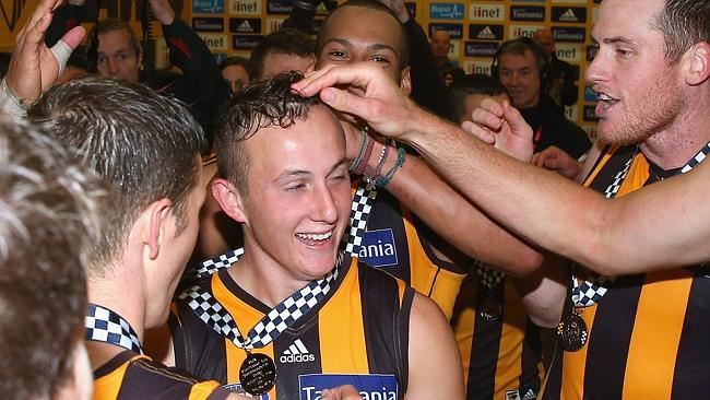 Billy Hartung was the centre of attention following Hawthorn’s win over St Kilda.