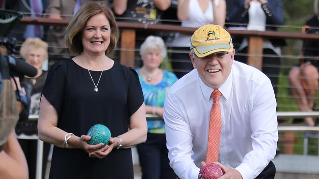 Scott Morrison campaigns in Torquay with Corangamite MP Sarah Henderson, at the Torquay Bowls Club. Picture: Gary Ramage