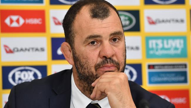 Australian coach Michael Cheika is seen during the post match press conference after the Rugby Championship match between Australia and Argentina at Cbus Super Stadium on the Gold Coast, Saturday, September 15, 2018. (AAP Image/Darren England) NO ARCHIVING, EDITORIAL USE ONLY