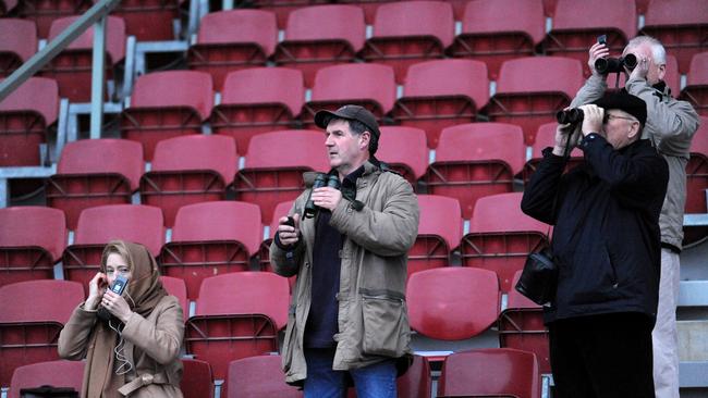 Gai Waterhouse (left) and Lloyd Williams (dressed in black) watch their horses work at Moonee Valley with John Sadler and Jim Bowler. Picture: File