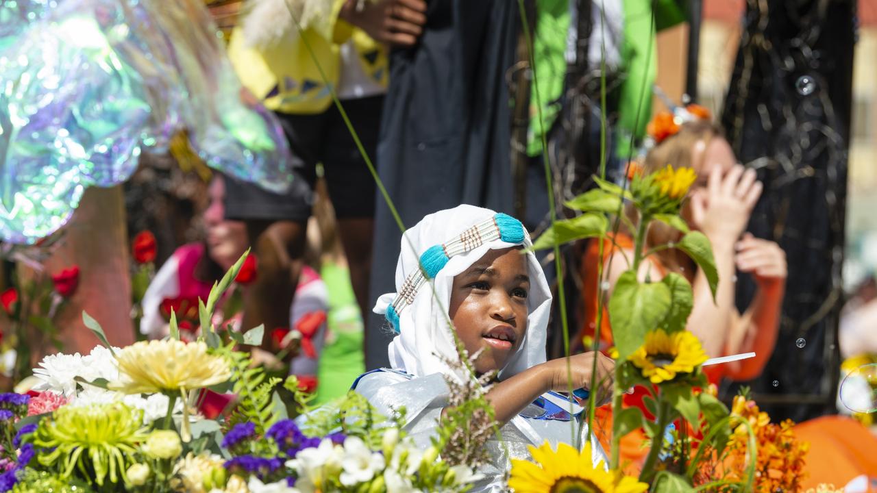 Simbar Masamvi on the Victory Life Church float in the Grand Central Floral Parade of Carnival of Flowers 2022, Saturday, September 17, 2022. Picture: Kevin Farmer