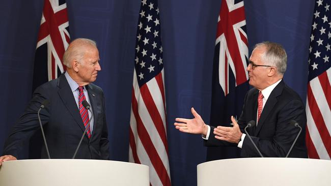 Priority... Prime Minister Malcolm Turnbull with US Vice President Joe Biden last week. Picture:AFP