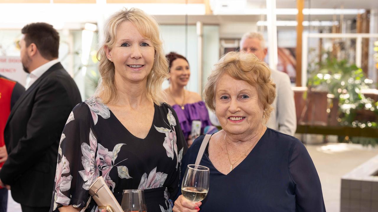 Jodie Cruger and Joy Schulze at the Gold Coast Suns Long Lunch at The Star Gold Coast. Picture: Celeste Humphrey (The Pulse with Portia Large).