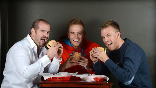 Part owners of the Hackney Hotel (L-R) former Crows players Mark Ricciuto, Bernie Vince and Nathan van Berlo