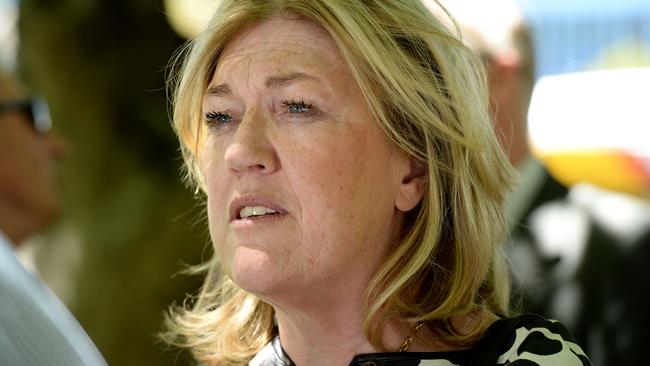 Claire O'Connor, pictured speaking at a public rally outside Sir Samuel Way Building.