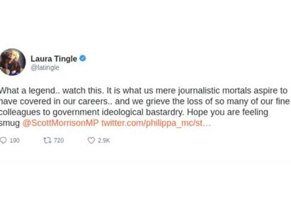 The now-deleted tweet from Laura Tingle.