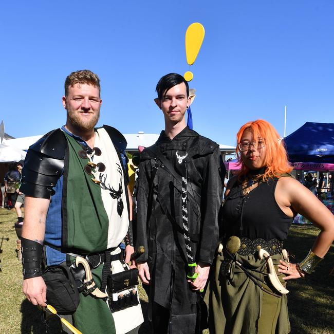 Townsville Medieval and Fantasy Festival 2024 at Cluden. Corey O'Connell, Mitchell Benn and Joey. Picture: Evan Morgan