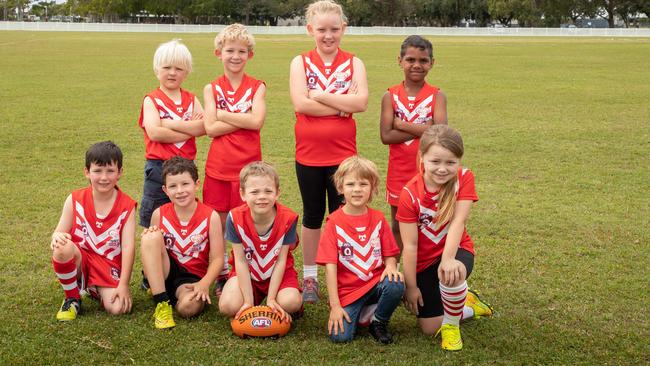 SHINING STARS: The Lismore Swans Junior Australian football Club Super Star players love getting out for a kick.