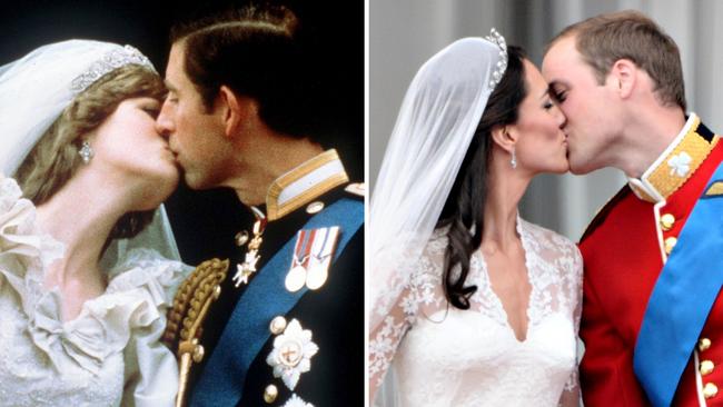 Prince Charles and Prince William with their wives Diana and Catherine. Prince Harry says men in his family don’t follow their heart. Picture: AFP