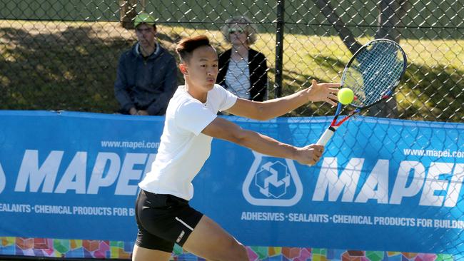 Malaysia’s Christian Didier in action in the first round of the Gold Coast Junior International at Burleigh Waters. Picture: Mike Batterham