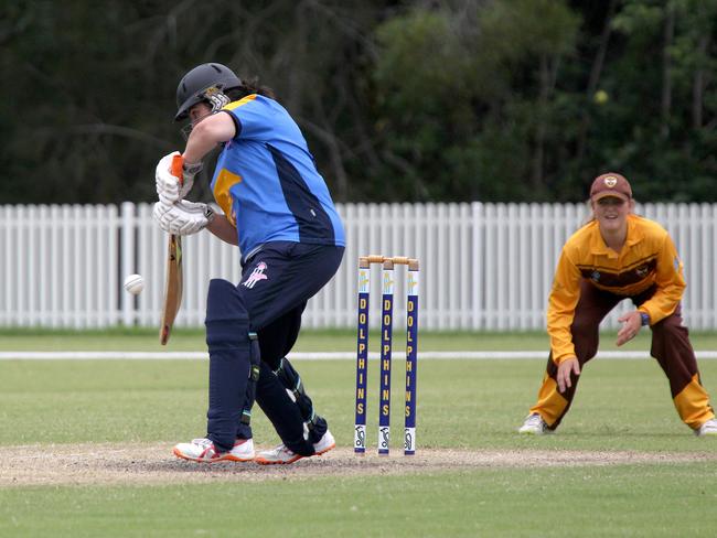 Katherine Raymont Shield women's cricket - Gold Coast Dolphins vs. Ipswich-Logan at Bill Pippen Oval, Robina. Dolphins batswoman 51 Rebecca Helviort. Pic Mike Batterham