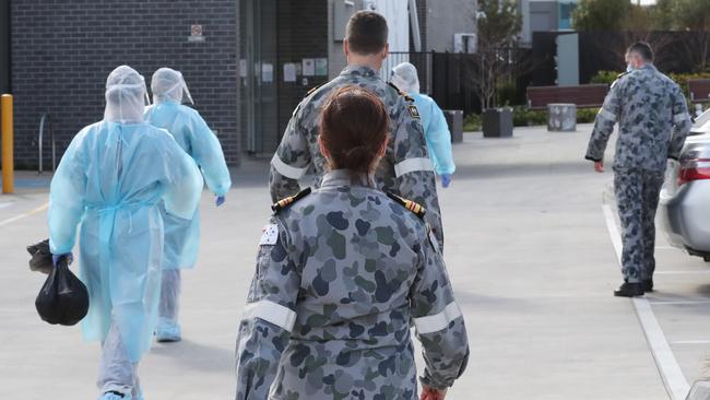 Members of the ADF arrive at Epping Gardens nursing home. Picture: David Crosling