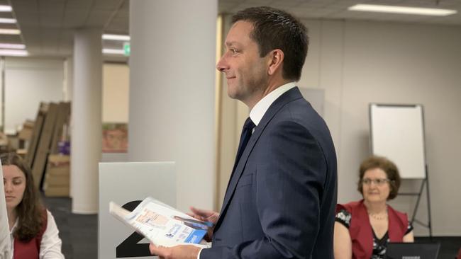 Victorian Opposition Leader Matthew Guy votes early. Picture: Monique Hore.