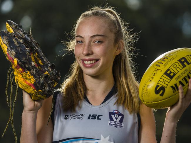 Sarah Hartwig after selection in the Victorian schoolgirls football team.