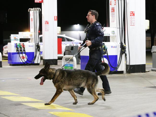 Police have established a crime scene at 7 Eleven store at Popondetta Road, Emerton after a male was located with a stab wound to the abdomen. The male was transported to Westmead Hospital whilst NSW Police and the Dog Unit searched for the offender at the scene. Police were reviewing CCTV at the petrol station. A shirtless male appeared to be detained at the scene but it's not known his involvement, if any. Pics Bill Hearne