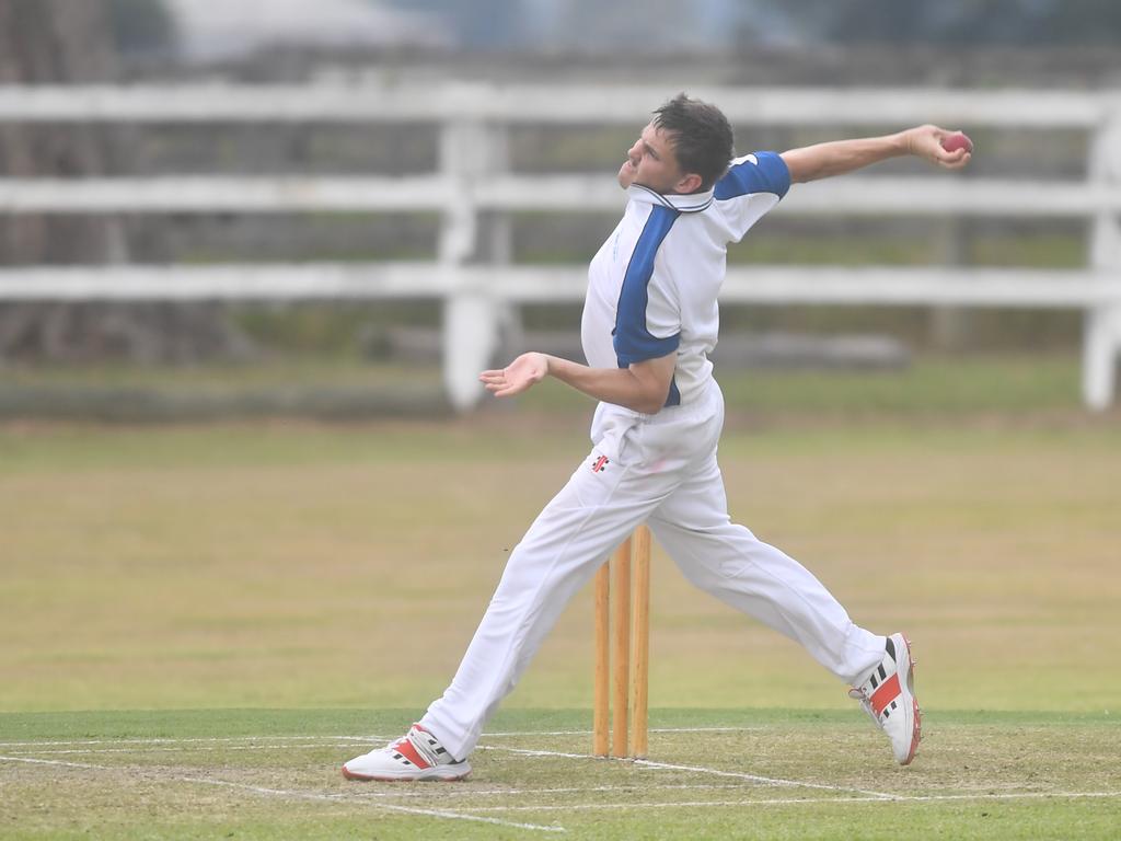 Taine Riley bowls for Tucabia Copmanhurst against Westlawn at Ulmarra Showground