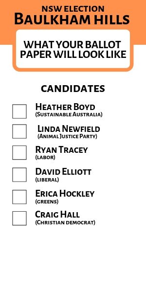 What your ballot paper will look like in Baulkham Hills.